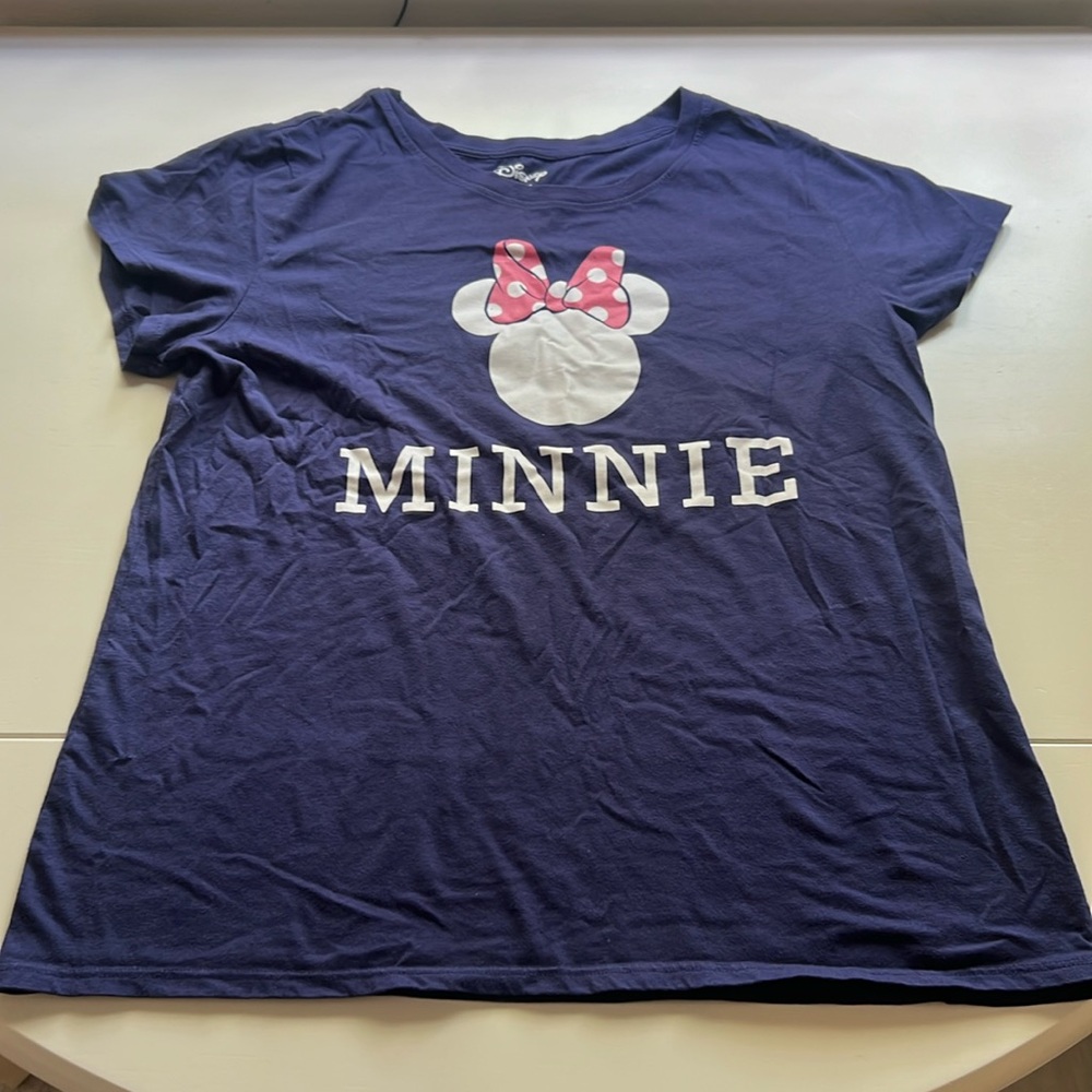 Disney Family Fun Navy Blue Minnie Mouse Pink Bow T-shirt